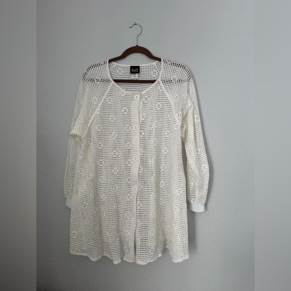 Dotti Open Knit Crochet Button Up Tunic Swim Coverup